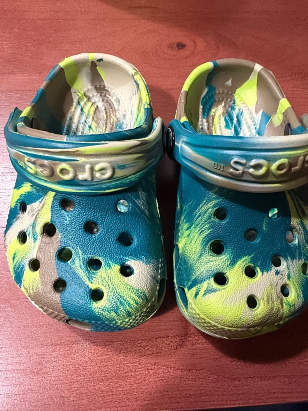 CROCS Kids' Teal, Neon Yellow & Cream Marble Slip-On Clogs